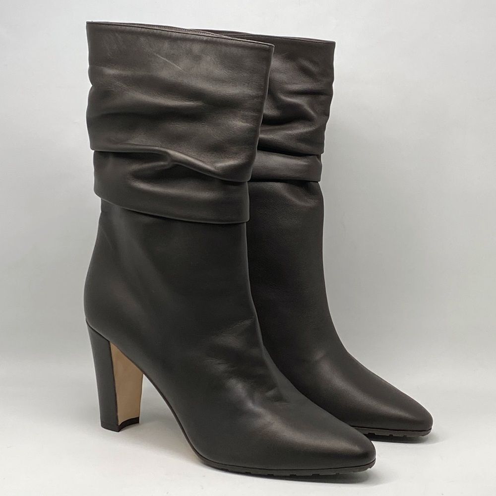 Manolo Blahnik Calasso 90MM Ruched Leather Boots size 38.5